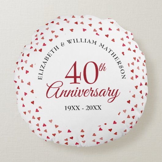40e jubileum Ruby Hearts Confetti Rond Kussen (Voorkant)