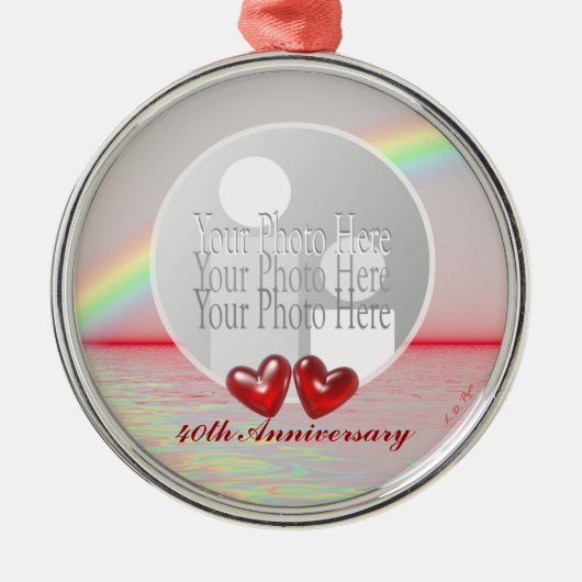 40e Jubileum Ruby Hearts (foto lijst) Metalen Ornament (Voorkant)