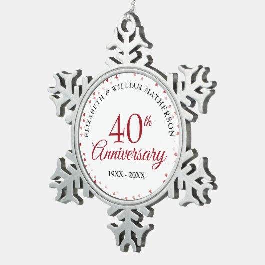 40e Jubileum Ruby Hearts Tin Sneeuwvlok Ornament (Rechts)