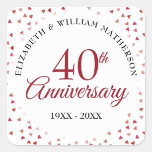 40e Jubileum Ruby Hearts Vierkante Sticker