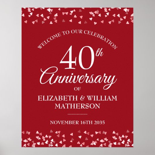 40e Jubileum Ruby Love Hearts Welcome Sign Poster (Voorkant)
