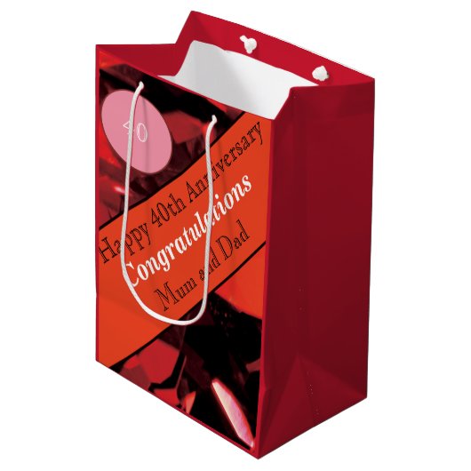 40e Jubileum Ruby Medium Cadeauzakje (Voorkant Gekanteld)