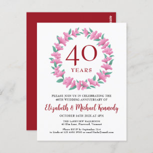 40e Jubileum Ruby Pink Green Wreath Invitation Briefkaart