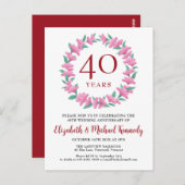 40e Jubileum Ruby Pink Green Wreath Invitation Briefkaart (Voorkant / Achterkant)
