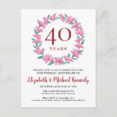 40e Jubileum Ruby Pink Green Wreath Invitation Briefkaart (Voorkant)