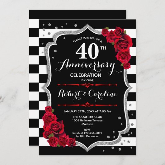 40e Jubileum - Ruby Red Silver Black White Kaart (Voorkant / Achterkant)