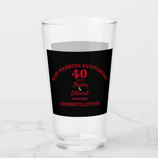40e Jubileum Ruby Trouwgeschenk: Gepersonaliseerd Glas (Voorkant)