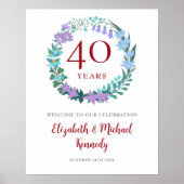 40e Jubileum Ruby Welkom Floral Wreath Sign Poster (Voorkant)