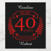 40e JUBILEUM RUBY Wijn Etiket (Enkel label)
