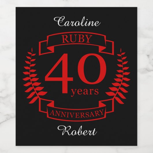 40e JUBILEUM RUBY Wijn Etiket (Enkel label)