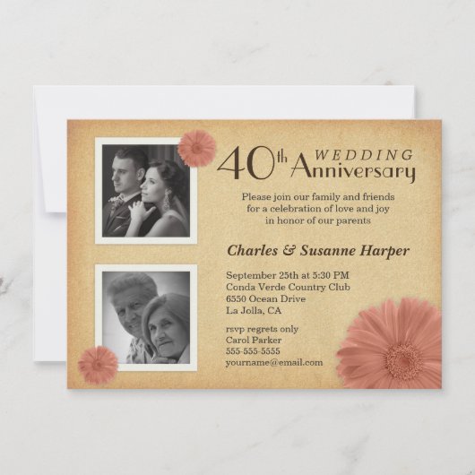 40e Jubileum Rustic Daisy Photo Invitations Kaart (Voorkant)