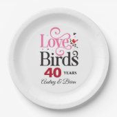 40e Jubileum Tortelduifjes Gepersonaliseerd Papieren Bordje (Voorkant)