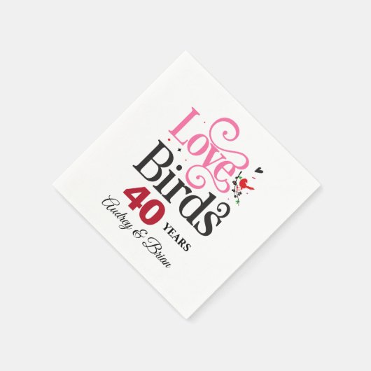 40e Jubileum Tortelduifjes Gepersonaliseerd Servet (Hoek)