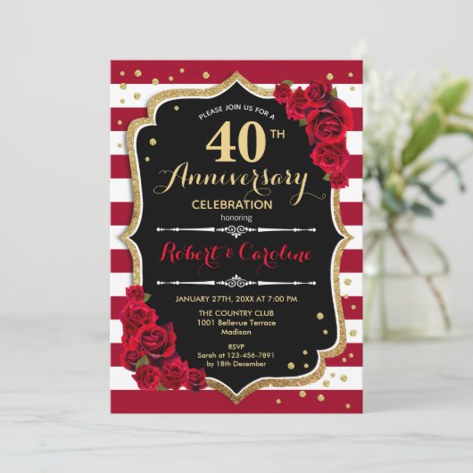 40e Jubileum Uitnodiging - Red Gold Black (Staand voorkant)