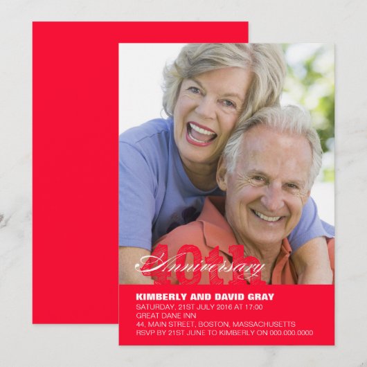 40e Jubileum-uitnodiging voor bruiloft in rood Kaart (Voorkant / Achterkant)