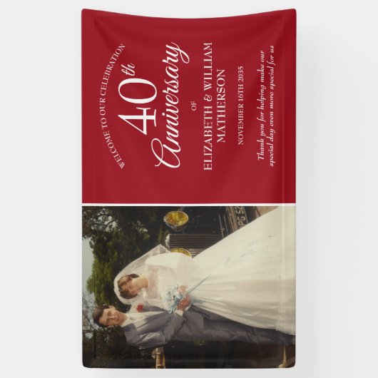 40e Jubileum Uw Trouwfoto Ruby Welkom Spandoek (Verticaal)