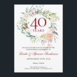 40e Jubileum van de Weddenschap Sparen de Datum Fl Kaart<br><div class="desc">Deze botanische 40e trouwdag met een delicate waterverf bloemkool, met als enige de datum waarop de uitnodiging wordt ontvangen, kan worden gepersonaliseerd met je speciale redding van de datuminformatie. Op de achterzijde staat een matchende bloemkool die je jubileumdata in elegante witte tekst op een ruby achtergrond plaatst. Ontworpen door: Thisnotme©...</div>