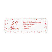 40e Jubileum van het huwelijk Ruby Hearts Confetti Etiket (Voorkant)