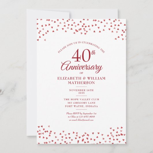 40e Jubileum van het huwelijk Ruby Hearts Confetti Kaart (Voorkant)