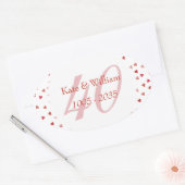 40e Jubileum van het huwelijk Ruby Hearts Confetti Ovale Sticker (Envelop)