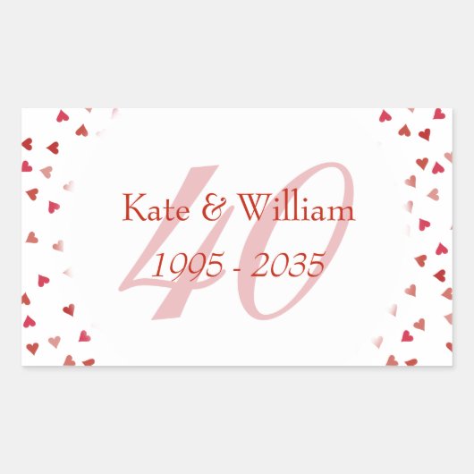 40e Jubileum van het huwelijk Ruby Hearts Confetti Rechthoekige Sticker (Voorkant)