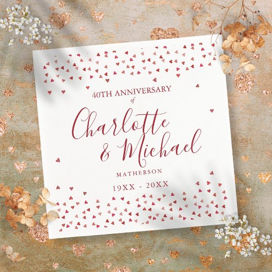 40e Jubileum van het huwelijk Ruby Hearts Confetti Servet
