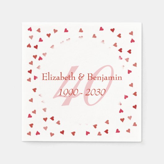40e Jubileum van het huwelijk Ruby Hearts Confetti Servetten (Voorkant)