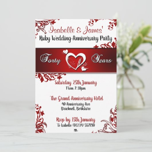 40e Jubileum van rode en witte flora Kaart (Staand voorkant)