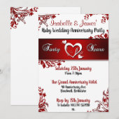 40e Jubileum van rode en witte flora Kaart (Voorkant / Achterkant)