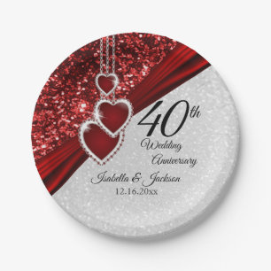 40e Jubileum van Ruby Red en White Papieren Bordje