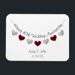40e Jubileum van Ruby Wedding Magneet<br><div class="desc">Gepersonaliseerd cadeau voor 40e bruidsschat bruiloft met zilveren en rode haren. Een mooi cadeau voor een man en vrouw die veertig jaar huwelijk vieren. Of een stel om gasten op een feestje te geven. De tekst kan aan de namen en de trouwdatum van het gelukkige paar worden gepersonaliseerd. In dit...</div>