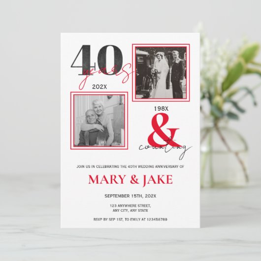 40e Jubileum voor bruiloft Dan en nu 40 jaar Kaart (Staand voorkant)