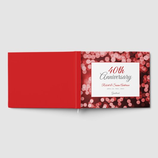 40e Jubileum voor bruiloft | Elegant Red Bokeh Gastenboek (Volledig)