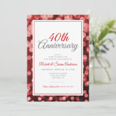 40e Jubileum voor bruiloft | Elegant Red Bokeh Kaart (Staand voorkant)