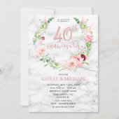 40e Jubileum voor bruiloft Elegant Roos Gold Flora Kaart (Voorkant)