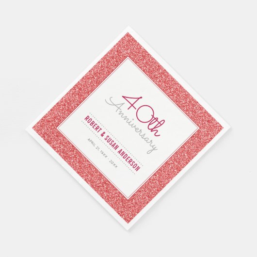 40e Jubileum voor bruiloft Faux Red Glitter Servetten (Hoek)