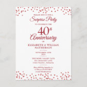 40e Jubileum voor bruiloft Ruby Heart Surprise Par Aankondigingskaart (Voorkant)