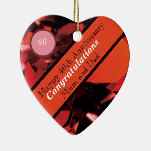 40e Jubileum voor bruiloft Ruby-keramisch Ornament (Rechts)
