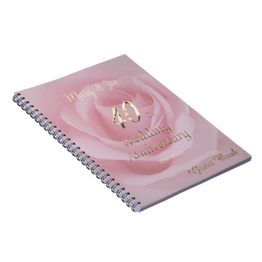 40e Jubileum voor weddenschappen Roze Roze Roos Notitieboek (Rechterzijde)