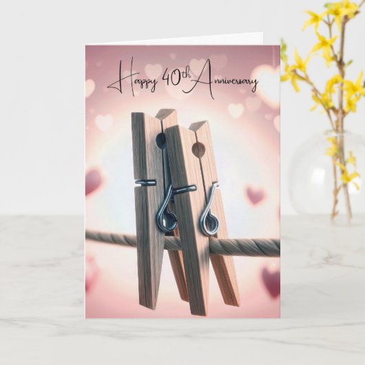 40e Jubileum wasknijpers op een waslijn Kaart (Gele Bloem)