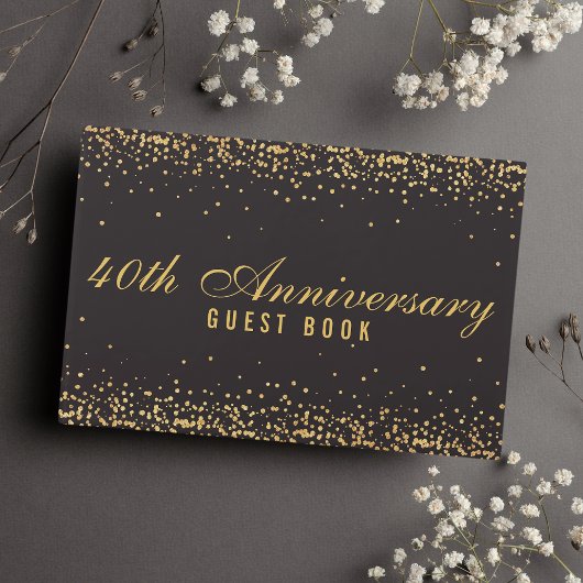 40e Jubileum zwarte gouden Confetti elegant Gastenboek