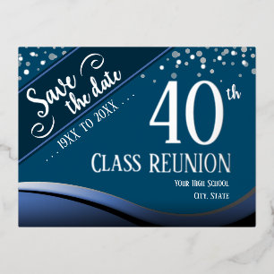 40e klas reünie Elegant blauw Folie Feestdagen Briefkaart