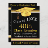 40e klasse reunion-uitnodigingen, zwart, goud, wit kaart (Voorkant / Achterkant)
