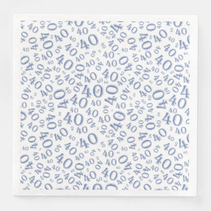 40e Leeftijd Willekeurig Getal Patroon Blauw/Wit Servet