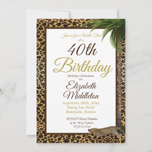 40e luipaard printpalm Wild Birthday Kaart (Voorkant)