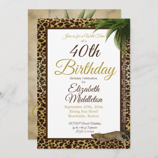 40e luipaard printpalm Wild Birthday Kaart (Voorkant / Achterkant)