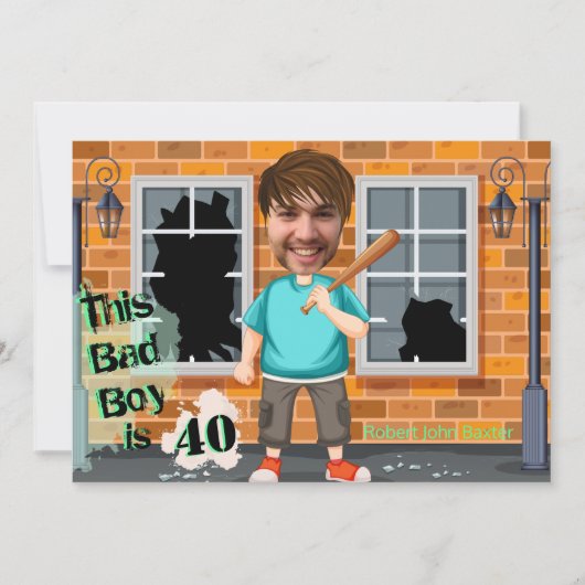 40e Mannen Birthday Bad Boy Funny Face Cut-out Kaart (Voorkant)