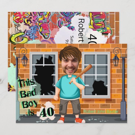 40e Mannen Birthday Bad Boy Funny Face Cut-out Kaart (Voorkant / Achterkant)