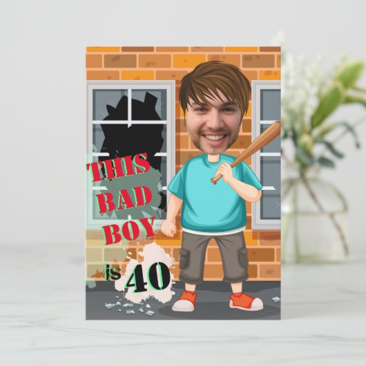 40e Mannen Birthday Bad Boy Funny Face Cut-out Kaart (Staand voorkant)