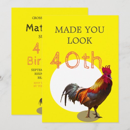 40e mannetje Birthday Fun Rooster Chicken Kaart (Voorkant / Achterkant)